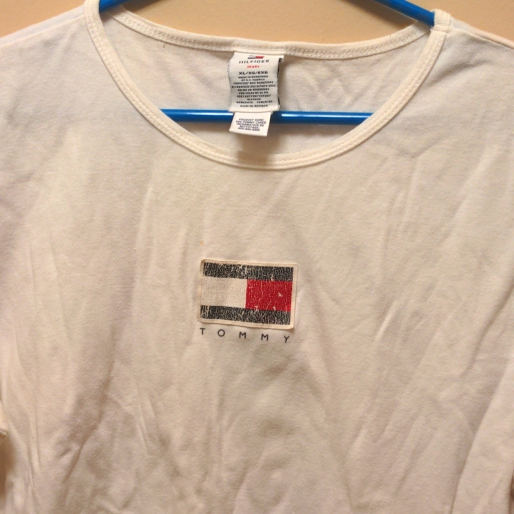 Tommy Hilfiger white cotton ss t shirt with flag emblem
